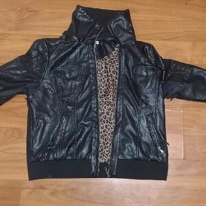 Leather leopard print jacket